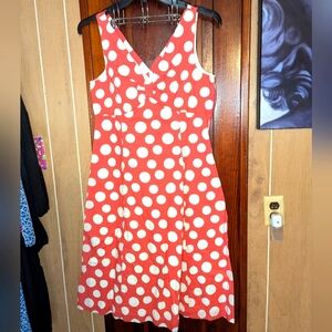 Coral and white polkadot dress!